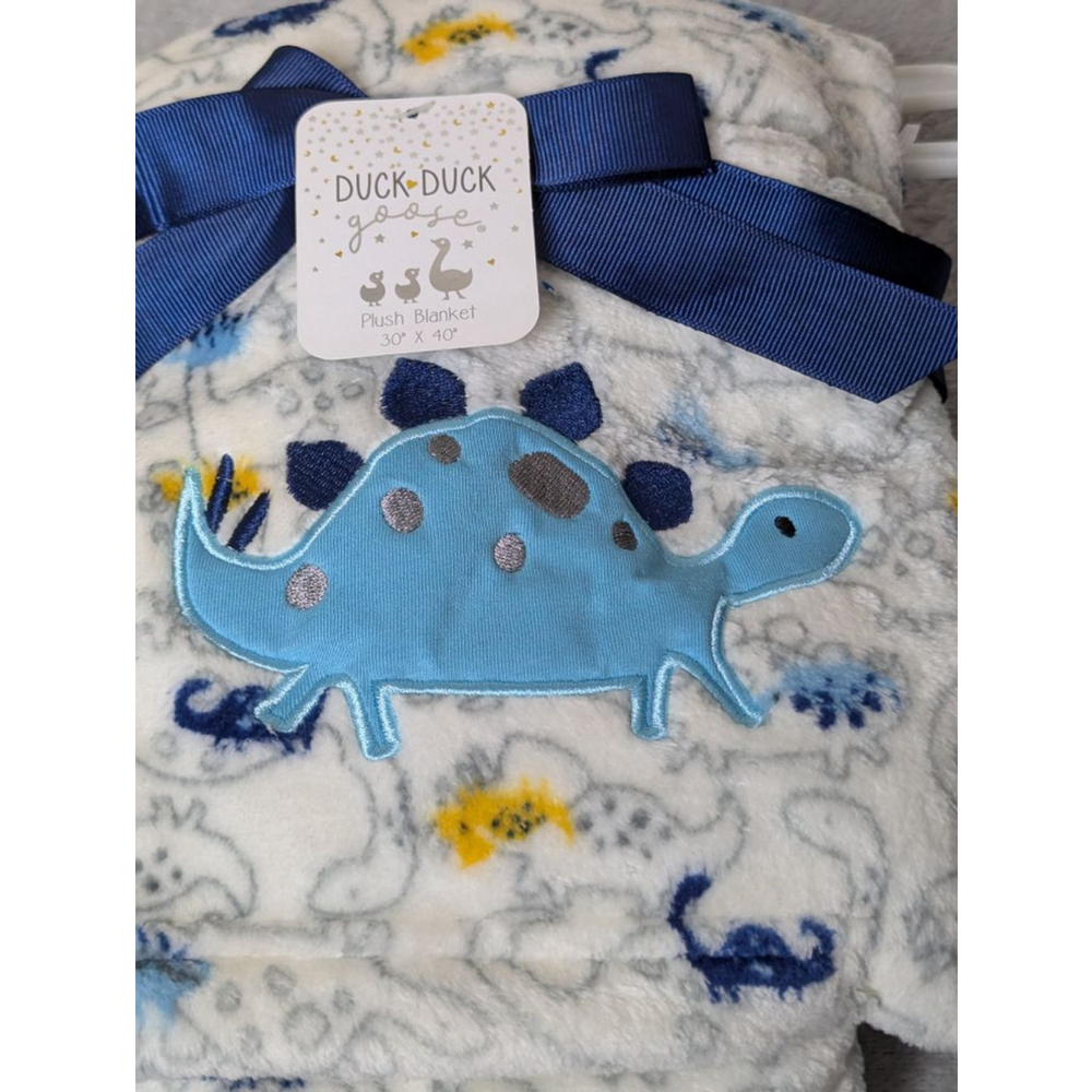 Duck Duck Goose Baby Blanket White Blue Dinosaur Plush One Size New - Picture 3 of 4